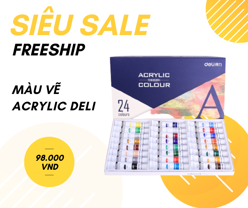 Bộ màu vẽ Acrylic (24 tuýp 12ml) được giảm giá chỉ còn 98.000 đồng duy nhất trong hôm nay.