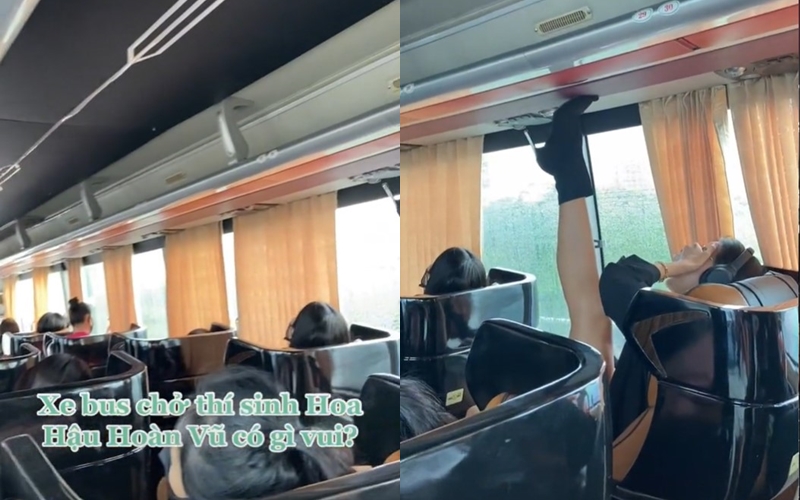 Netizens argue because of the beauty contestant "innocent"  Split foot pedal on the ceiling of the bus - 1