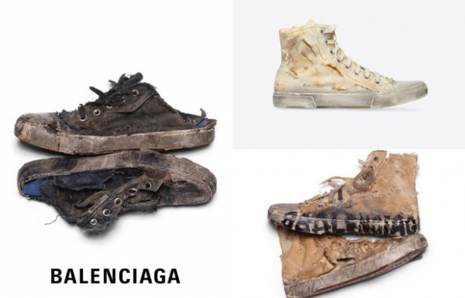 Mẫu giày phong cách bẩn, rách, cũ của Balenciaga. Ảnh: Balenciaga.