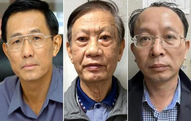 Ba bị can Cao Minh Quang, Dương Huy Liệu và Nguyễn Nam Liên (từ trái qua). Ảnh: CA Bận nhiều việc nên thiếu sót (!)