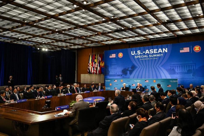 Quang cảnh Hội nghị cấp cao đặc biệt Mỹ - ASEAN với sự tham gia của Tổng thống Mỹ Joe Biden và các nhà lãnh đạo ASEAN ngày 13-5. Ảnh: REUTERS