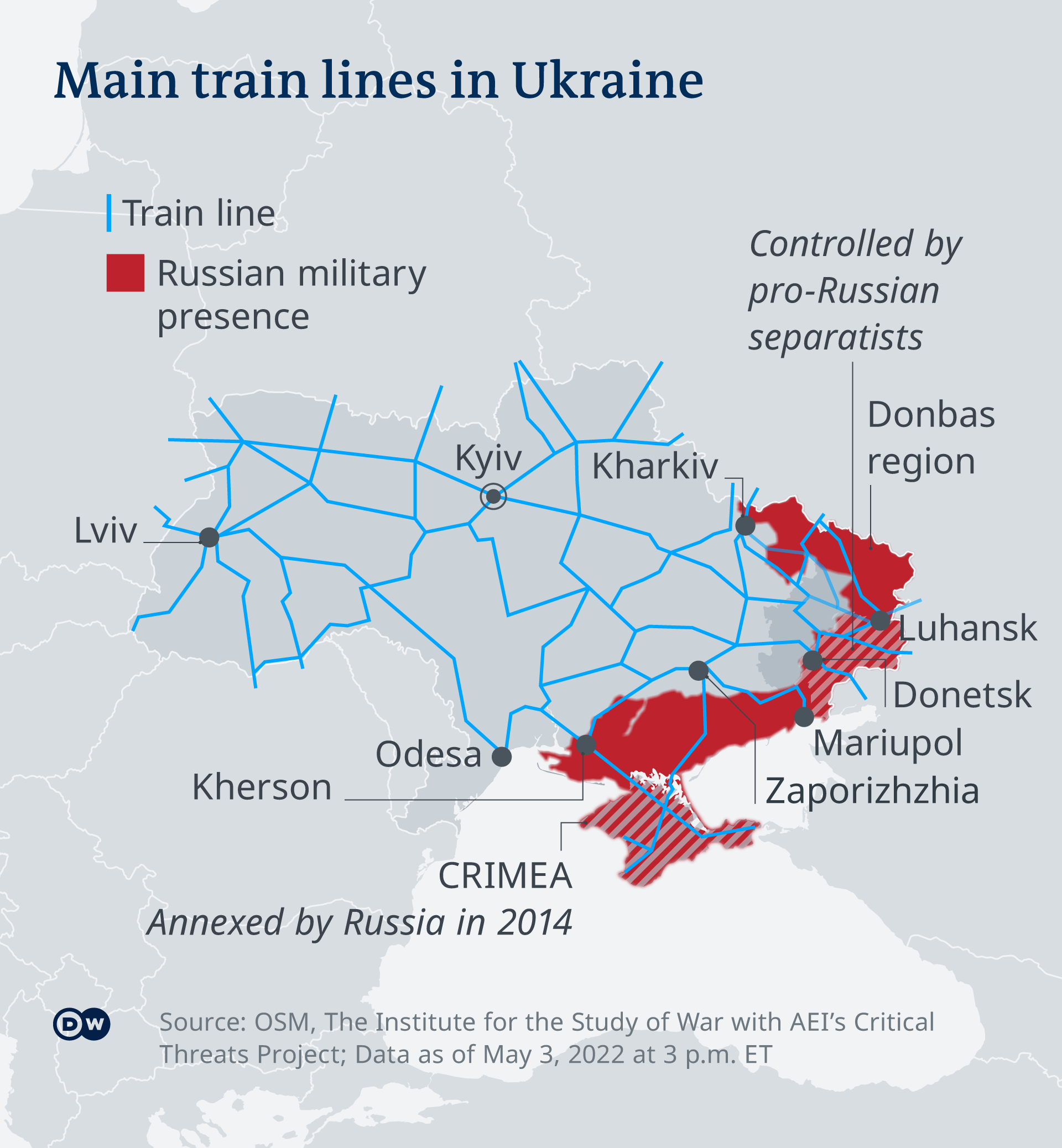 Hệ thống đường sắt phủ kín đất nước của Ukraine (ảnh: DW)
