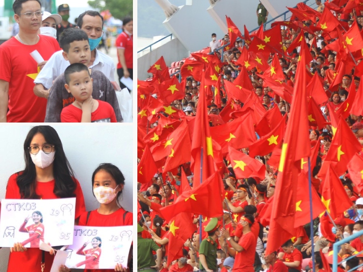 Bóng đá - Fan xếp hàng dài, "nhuộm đỏ" sân Cẩm Phả cổ vũ ĐT nữ Việt Nam tranh HCV SEA Games