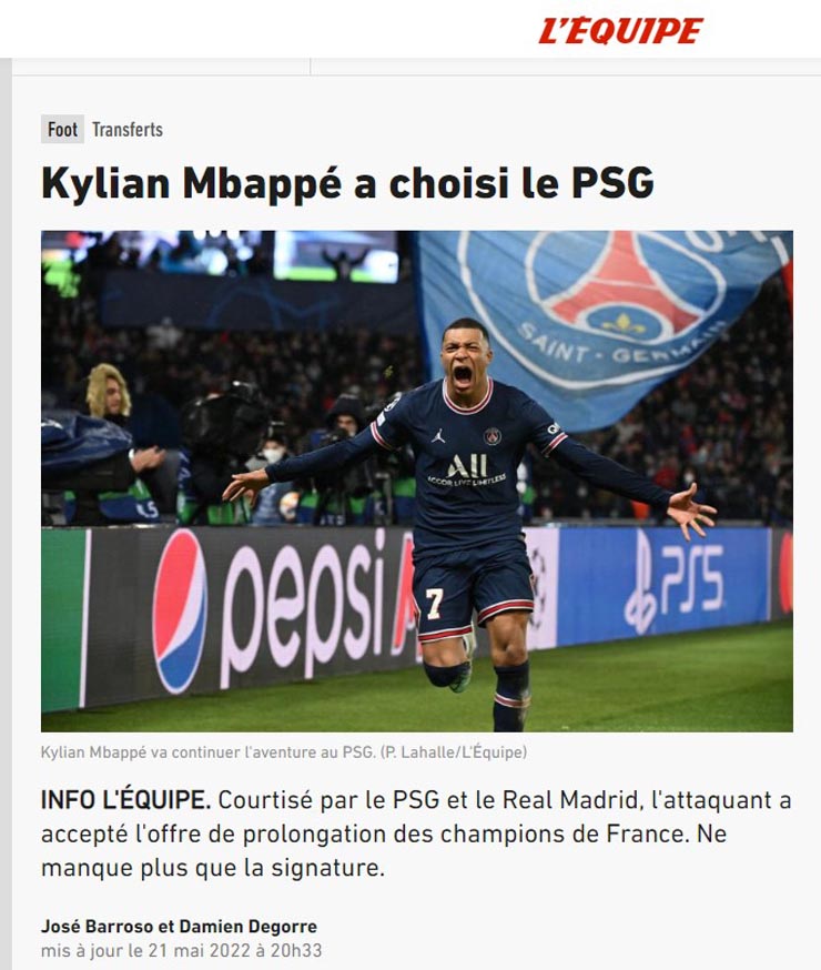 Tờ L'Equipe sớm đưa tin Mbappe ở lại