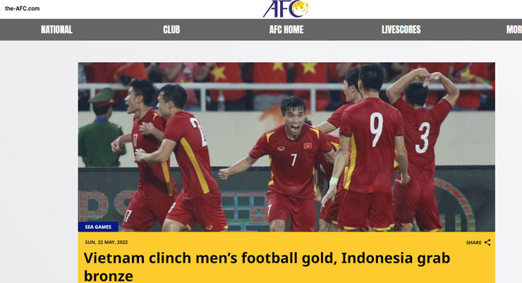 U23 Việt Nam vô địch SEA Games 31: AFC ngợi ca, báo Thái nể &#34;Chiến binh Sao Vàng&#34; - 4