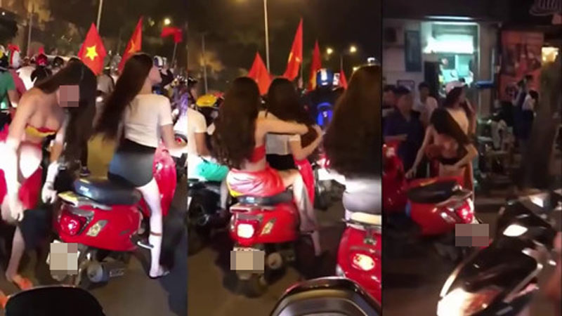 Shocking fashion when celebrating the Vietnamese team: Female fans are angry when taking off their shirt on the street - 7