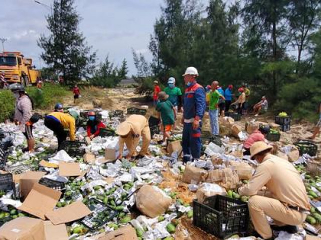 Tin tức trong ngày - Người dân và cảnh sát ‘giải cứu’ xe chở 33 tấn xoài bị lật