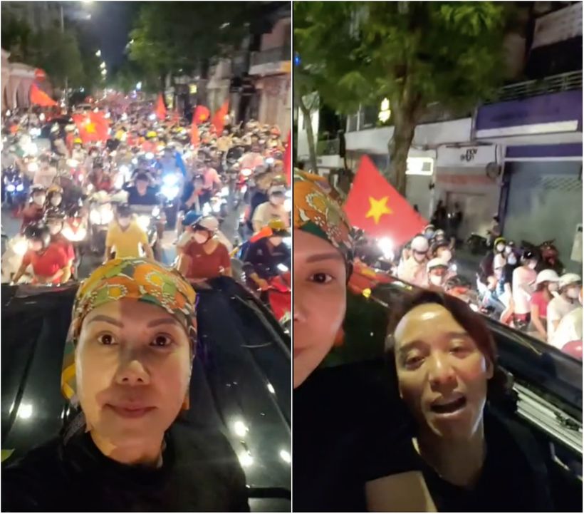 Các bóng hồng gợi cảm, tuyển thủ quốc gia trèo lên nóc xe “đi bão” mừng U23 Việt Nam vô địch - 1