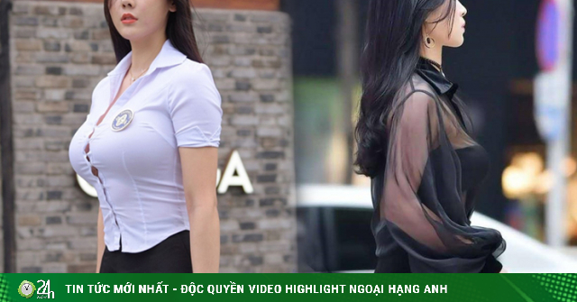 2 “office goddesses” take to the street to attract all eyes because of the shirt revealing curves-Fashion