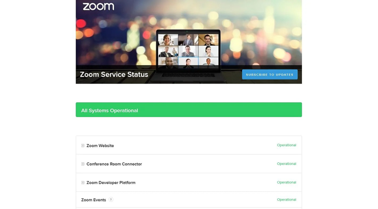 Kiểm tra trang trạng thái dịch vụ của Zoom.