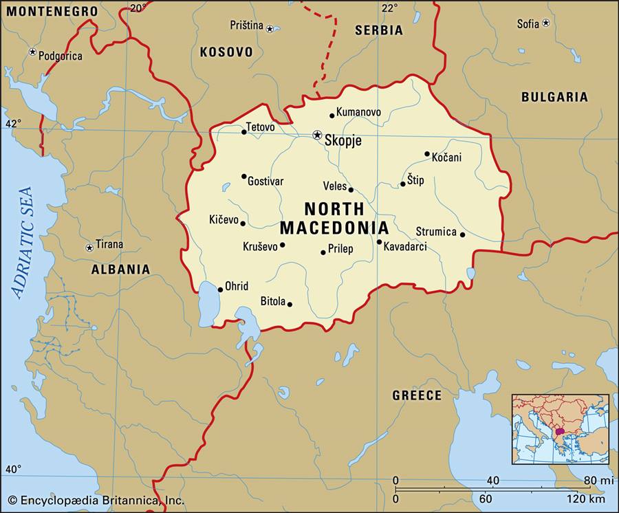 Bản đồ Bắc Macedonia với các nước láng giềng (ảnh: Guardian)