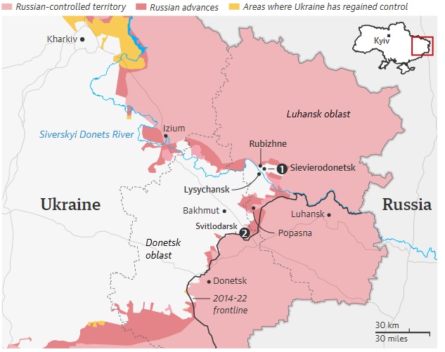 Nga đặt mục tiêu kiểm soát hoàn toàn tỉnh Lugansk và Donetsk ở vùng Donbass.