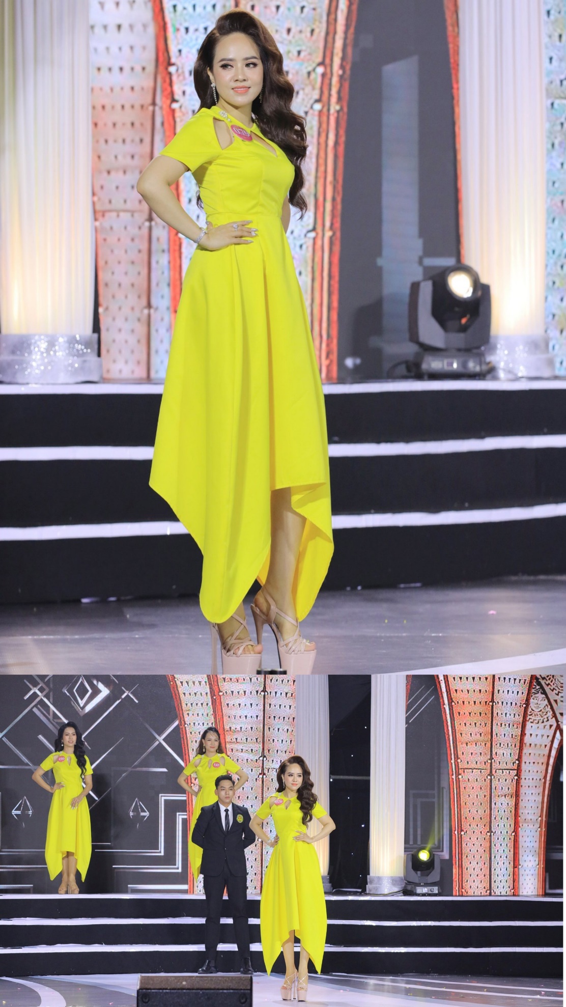 Thí sinh Lê Thị Hồng Thắm trong phần trình diễn trang phục công sở