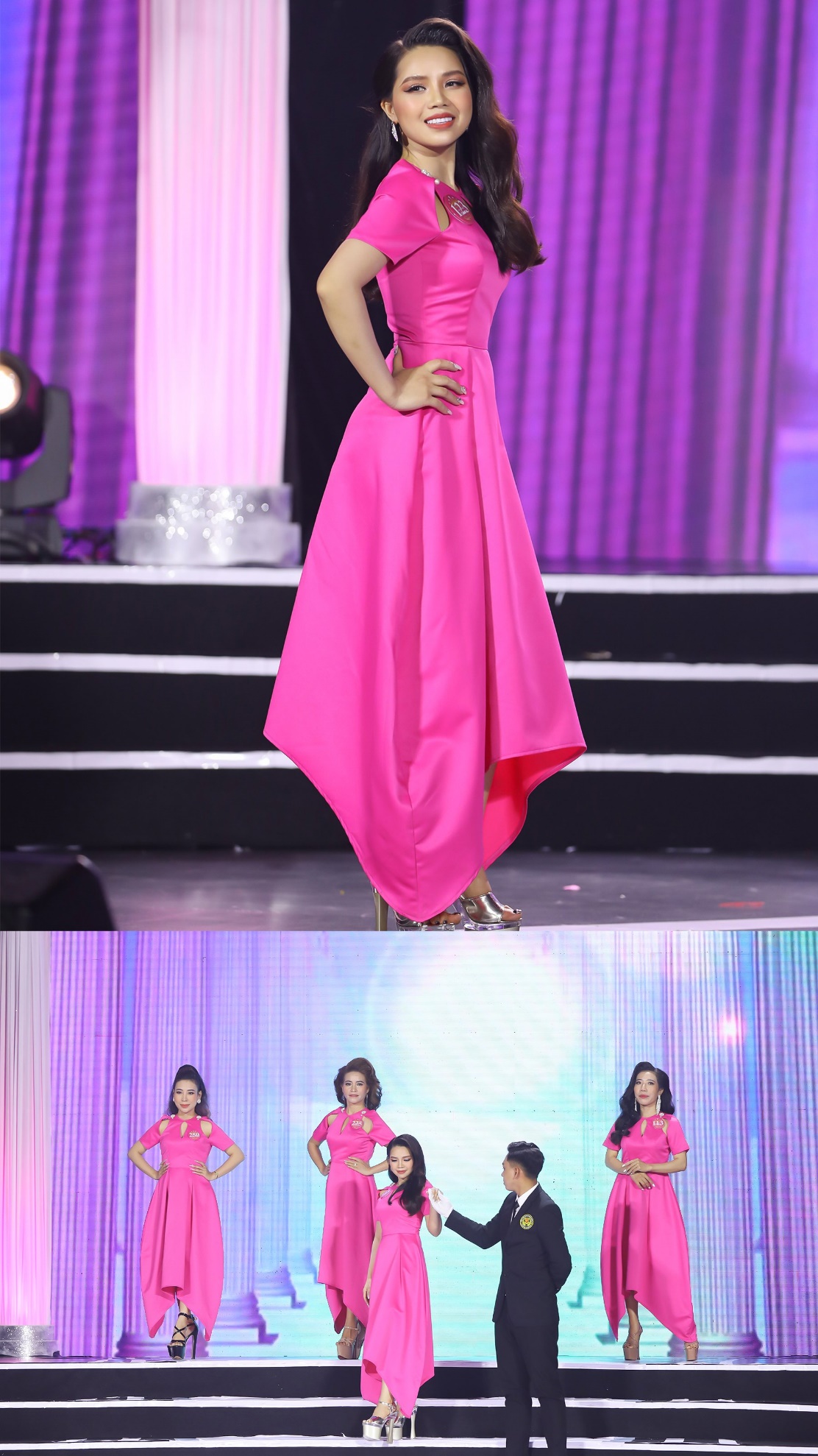 Thí sinh Nguyễn Thị Thảo tự tin trong trang phục công sở của NTK Thân Hoàng Bích Thủy