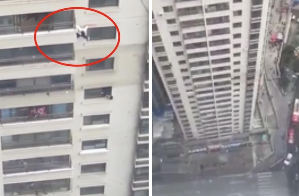 Thanh niên Trung Quốc leo xuống từ tòa nhà cao 37 tầng.