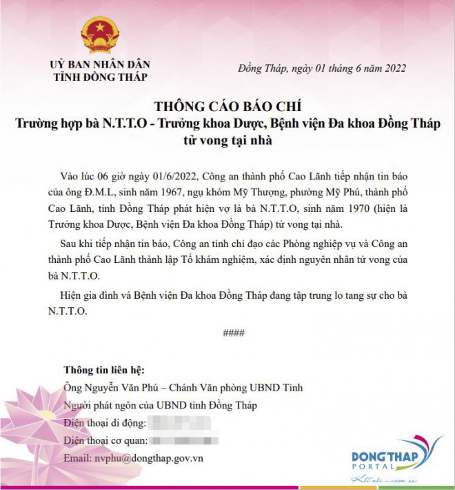 Thông cáo báo chí của UBND tỉnh Đồng Tháp