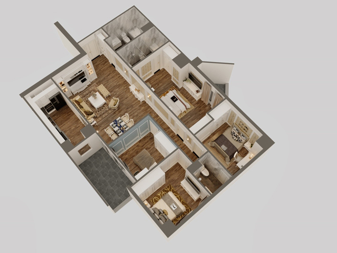 Các căn hộ 4 phòng ngủ Tecco Diamond có thiết kế vuông vức, hợp lý