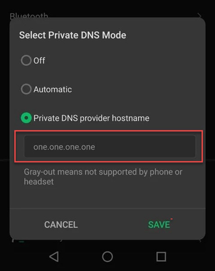 Nhập địa chỉ DNS thay thế cho thiết bị Android.