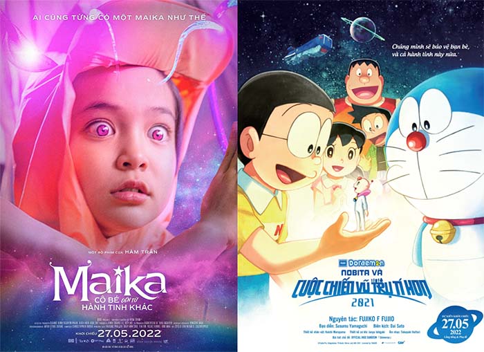 Poster quảng bá ở Việt Nam của "Maika" và "Doraemon"