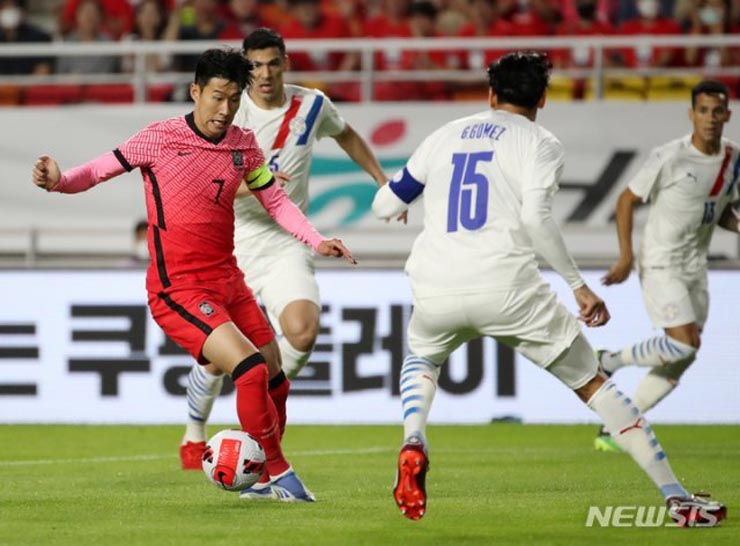 Son Heung Min (áo đỏ) chơi nỗ lực trước Paraguay