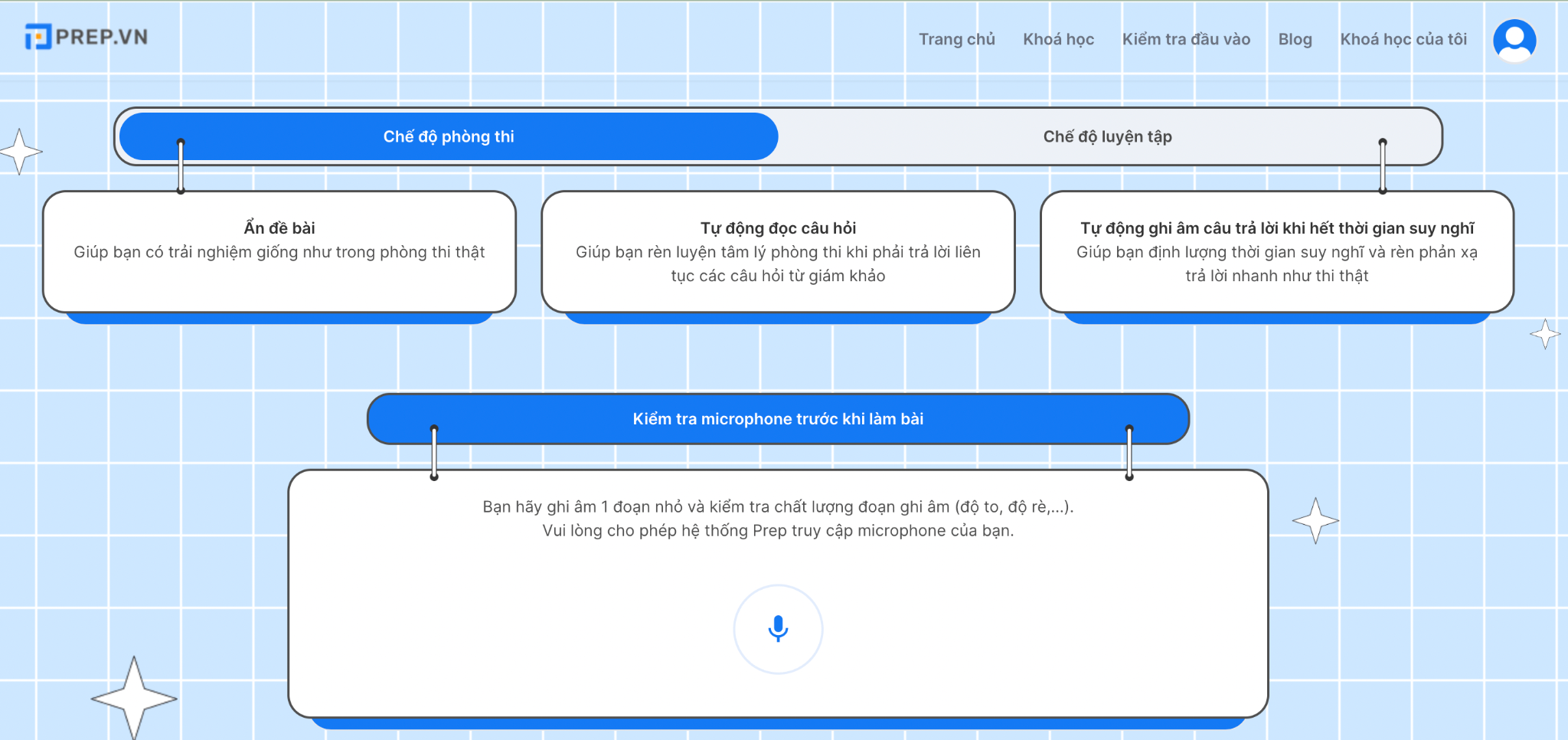 Chế độ luyện tập được tự động set