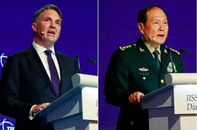Bộ trưởng Quốc phòng Úc Richard Marles và Bộ trưởng Quốc phòng Trung Quốc Nguỵ Phượng Hoà tại Đối thoại Shangri-La. (Ảnh: ST)