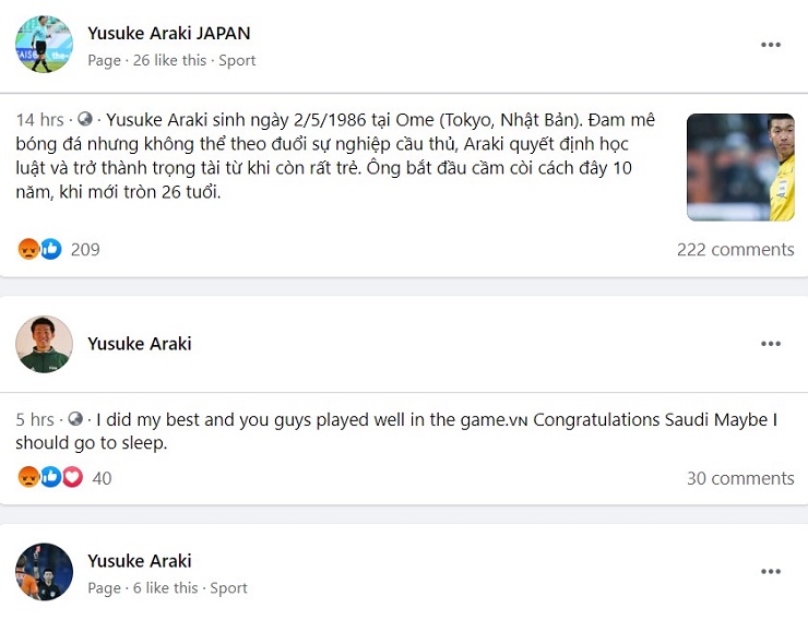 Một số tài khoản giả mạo trọng tài Araki trên Facebook