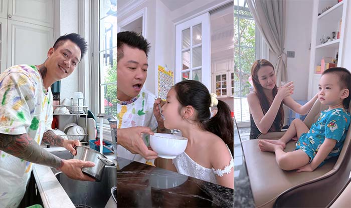 Những hình ảnh đậm chất "ông bố của năm" mà Tuấn Hưng chia sẻ gần đây trên Facebook cá nhân.