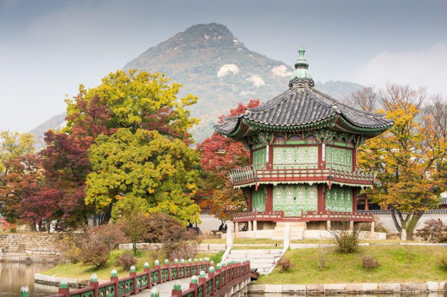 Hầu hết tất cả du khách khi đến Hàn Quốc đều muốn đến tham quan cung điện nguy nga cổ kính này. Đây là khung cảnh mùa thu đẹp như tranh vẽ ở Gyeongbokgung.
