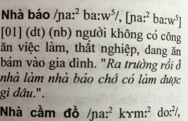 Từ "nhà báo" được diễn giải trong từ điển
