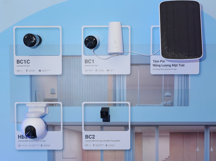 Một số mẫu camera pin sạc của&nbsp;EZVIZ, có thể dùng năng lượng từ pin mặt trời.