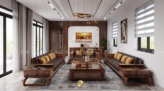 Bộ bàn ghế sofa gỗ óc chó cực đẹp cho biệt thự sang trọng - 1