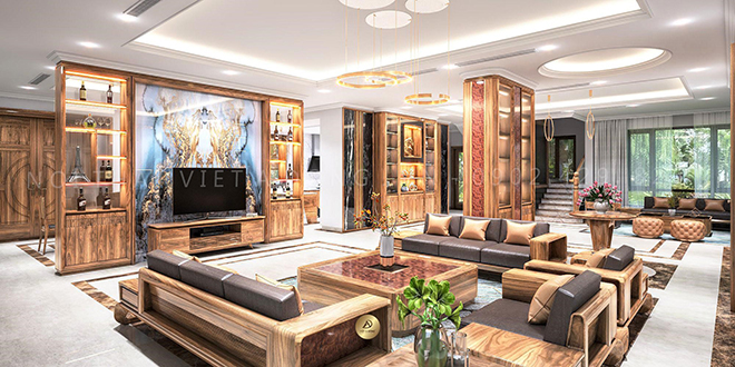 Bộ bàn ghế sofa gỗ óc chó cực đẹp cho biệt thự sang trọng - 3