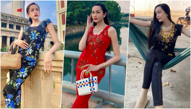 Thế nhưng khi về quê, cô khiến dân tình thích thú với hình ảnh diện đồ bộ đậm chất miền Tây.
