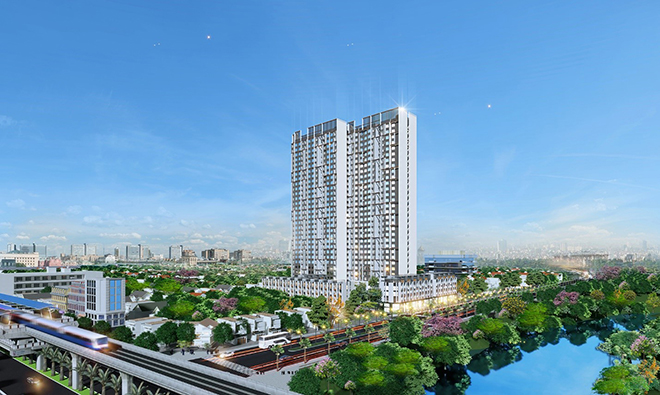 Phối cảnh dự án Hoàng Thành Pearl nhìn từ hướng đường Hồ Tùng Mậu, có một mặt tiếp giáp đường Nguyễn Văn Giáp trong quy hoạch mở rộng