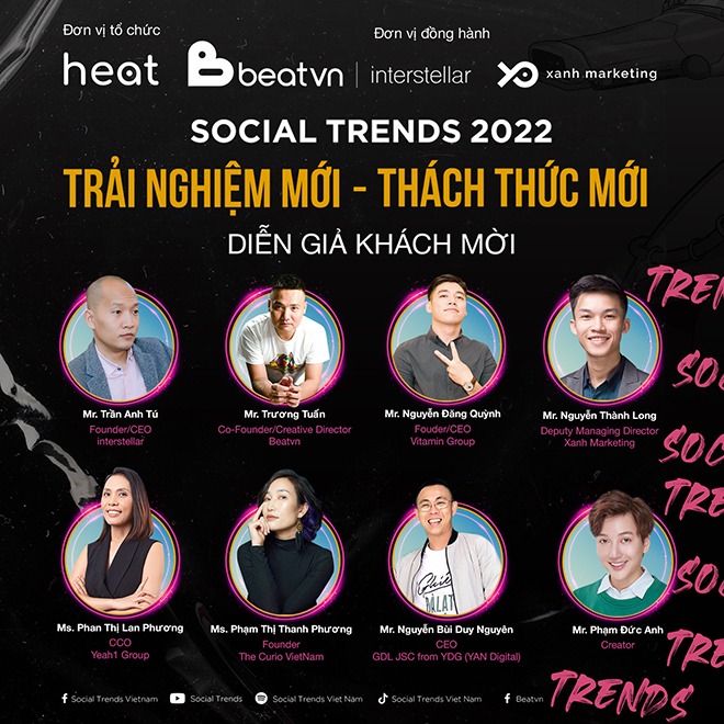 Các diễn giả sẽ góp mặt trong sự kiện Social Trends 2022: Trải nghiệm mới, thách thức mới