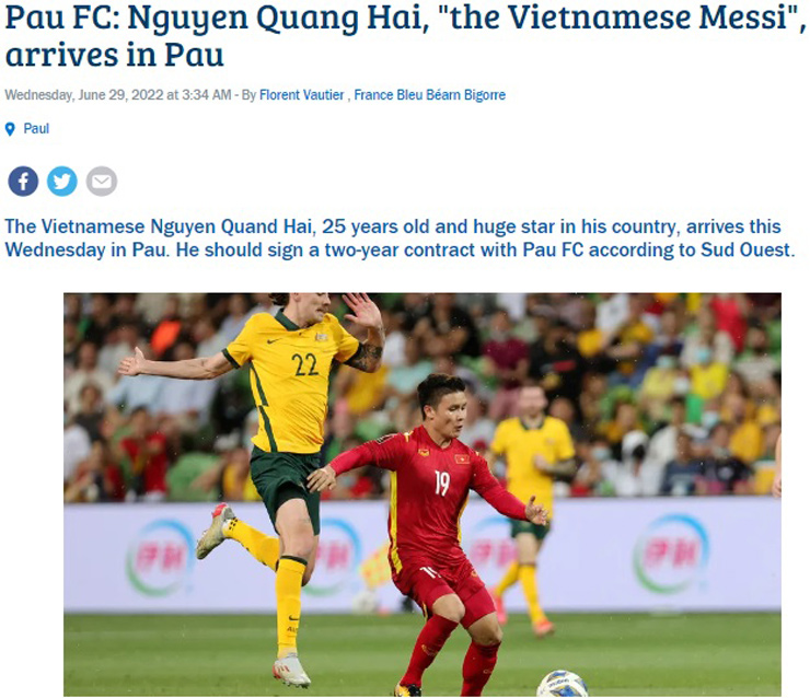 Quang Hải được báo Pháp gọi là "Messi Việt Nam"