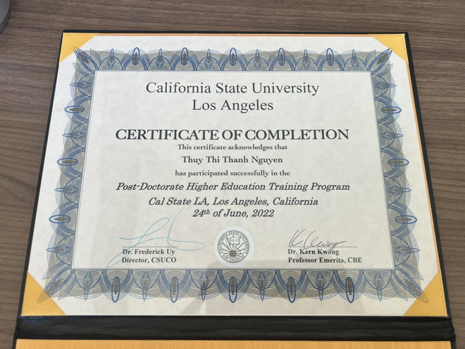 Chứng nhận hoàn thành khóa học của Nữ hoàng doanh nhân Thanh Thúy tại Mỹ