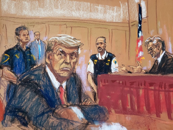 Bản phác họa ông Trump ngồi tại tòa án (ảnh: CNN)