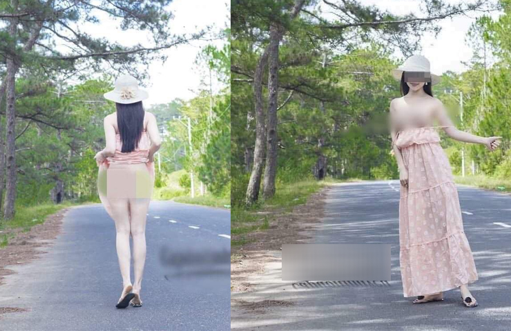 Một nữ du khách từng bị la ó vì đăng tải loạt ảnh vén váy khoe cơ thể ở đồi thông Đà Lạt.
