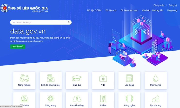 Cổng dữ liệu Quốc gia data.gov.vn hiện tại.