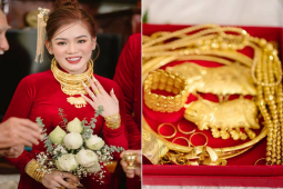 Cô dâu Long An không đếm xuể số vòng vàng, lắc vàng được tặng trong ngày cưới