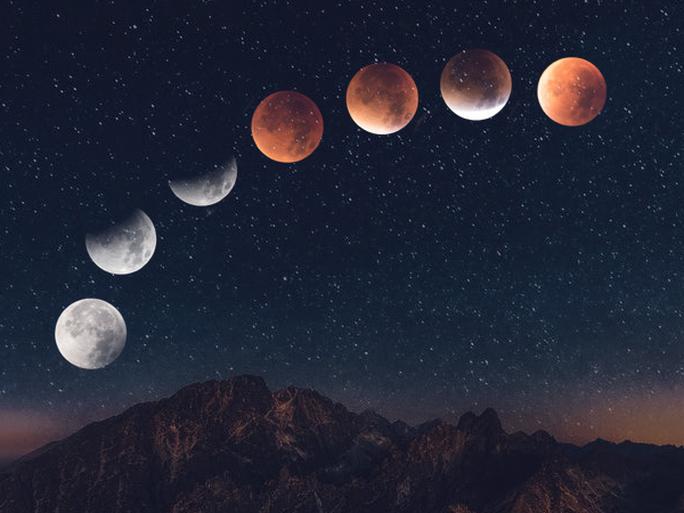 Ảnh ghép từ nhiều ảnh mô tả một đêm trăng tròn kèm nguyệt thực - Ảnh: NASA