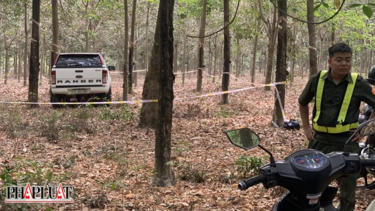 Chiếc xe ô tô bán tải mà Yang Zhong Wu bỏ lại sâu trong rừng cao su. Ảnh: LA