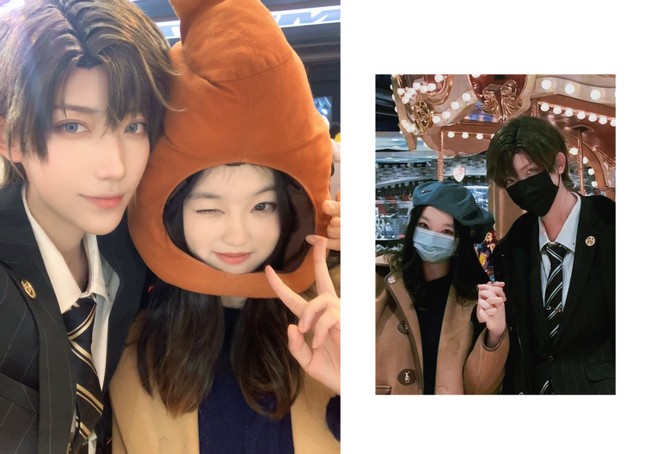 Rynee Ren (phải) selfie với người đóng vai bạn trai ảo Zuo Ran của cô. Ảnh: Rynee Ren