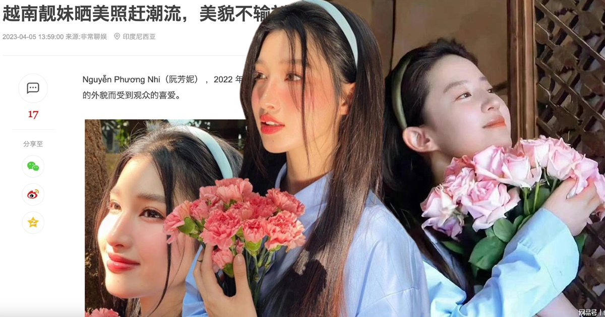 Hình ảnh Phương Nhi "bắt trend'' Lưu Diệc Phi ôm hoa nhanh chóng&nbsp;"lọt mắt xanh" của truyền thông Hoa ngữ.