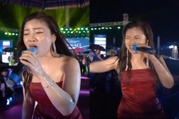 Nữ ca sĩ đội mưa hát trước nghìn người gây chú ý