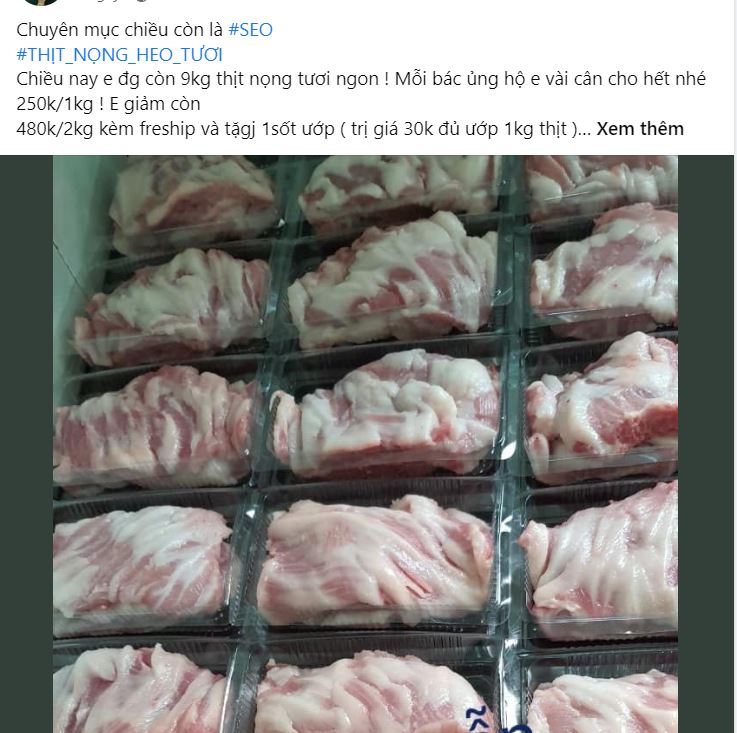 Thịt nạc nọng đang được rao bán giá đến 250.000 đồng/kg. Ảnh chụp màn hình.