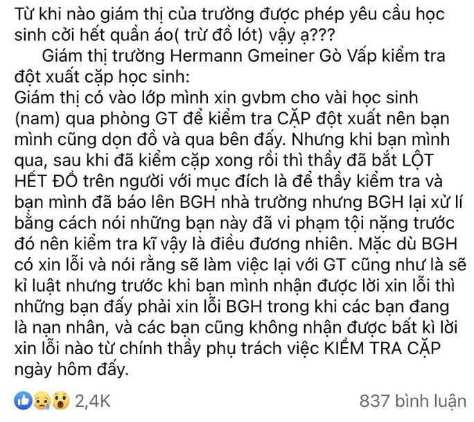 Vụ giám thị cho lột quần áo nam sinh: Trường Hermann Gmenier nói gì? - 1