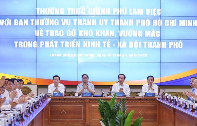 Buổi làm việc nhằm tháo gỡ các vướng mắc trong phát triển kinh tế - xã hội của TP HCM - Ảnh: VGP/Nhật Bắc
